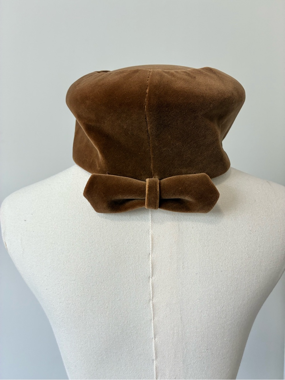 Vintage I Magnin Velvet Brown Bow Pillbox Hat